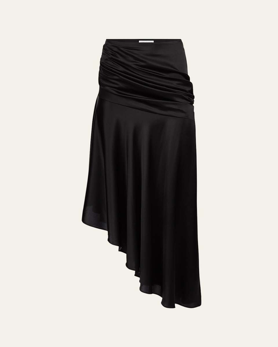 Asymmetric Draped Satin Midi Skirt